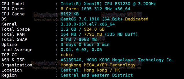 Megalayer香港CN2服务器评测