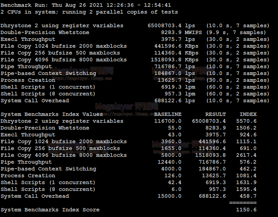 UnixBench跑分测试测试