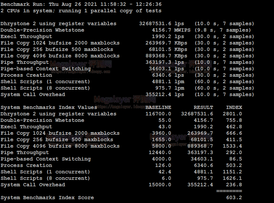 UnixBench跑分测试测试